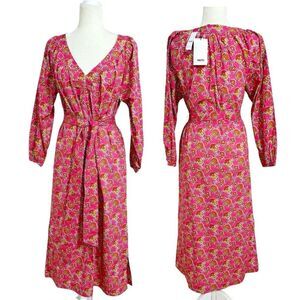 J. Crew Collection Tie Waist Cotton Poplin Dress in Ratti Pink Blooms Floral S